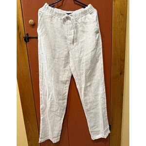 Weekendz Off Women’s S White Solid Linen Pants Drawstring Elastic Waist Pockets